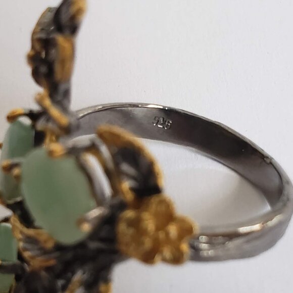 New EMERALD Sterling Silver Ring 925 Floral Artisan Gold Accents - Picture 9 of 15